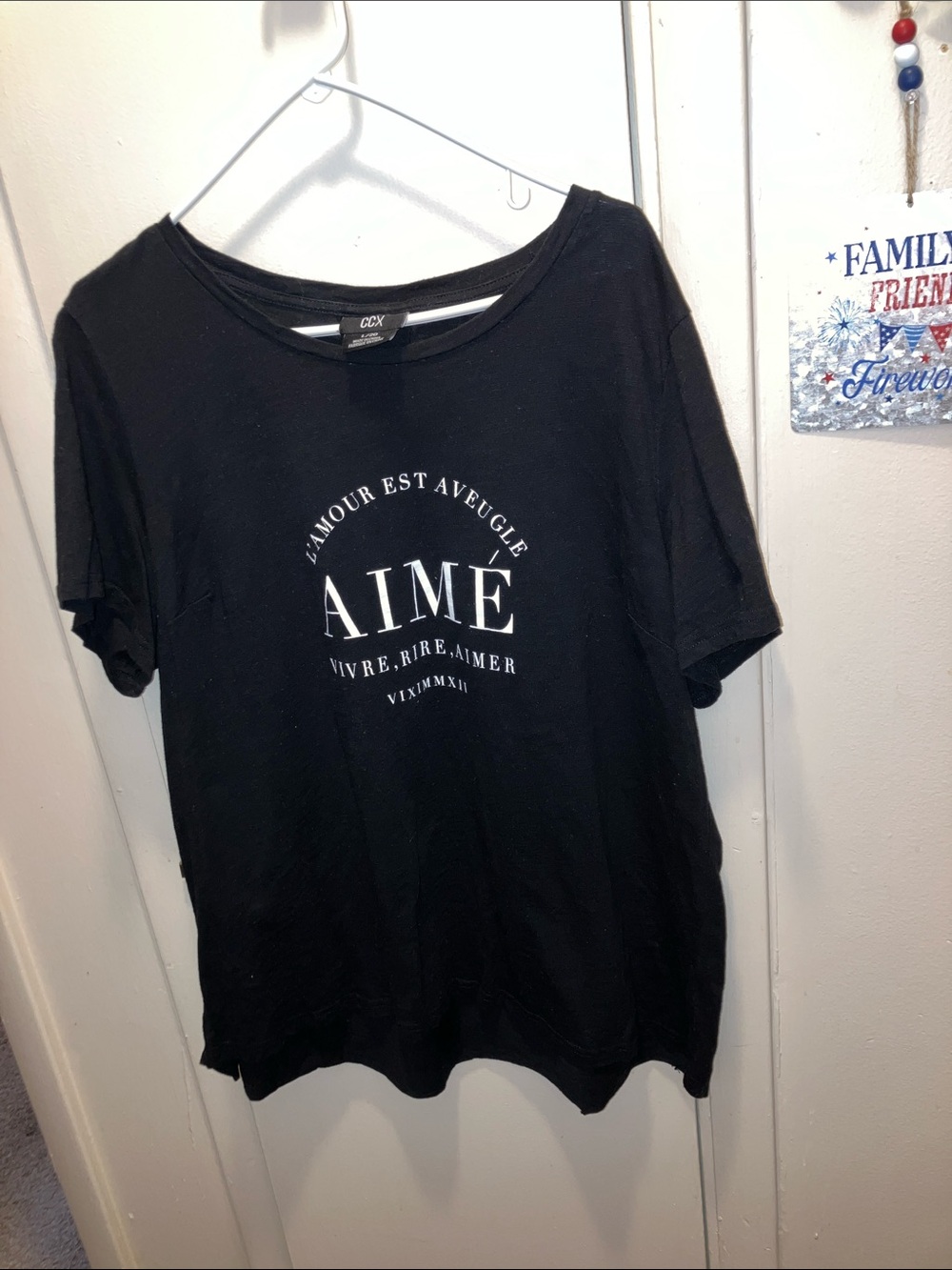 CCX Black Short-Sleeve Tee with White AIMÉ Logo Size 20